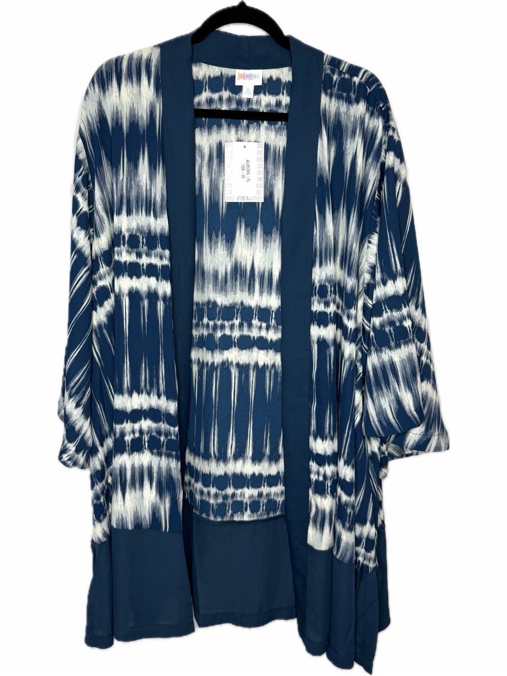 LulaRoe Aurora Blue Bell Sleeve Kimono Cardigan Size XL